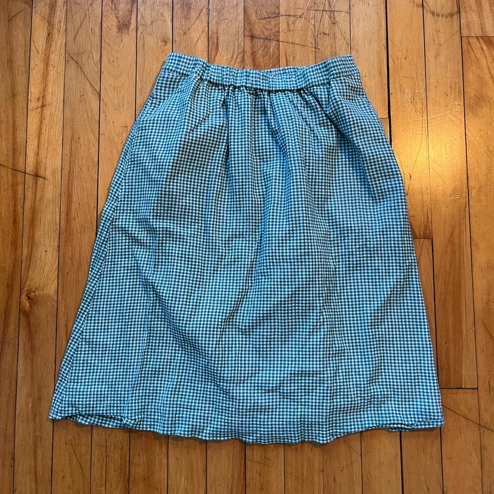 J. Crew Green & White Mid-Length Gingham Skirt w/ Pockets Cottagecore Size 4
